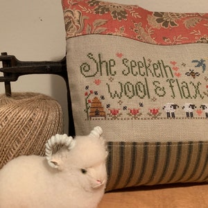 She Seeketh Wool and Flax cross stitch pattern pdf digital download color and B&W image 1