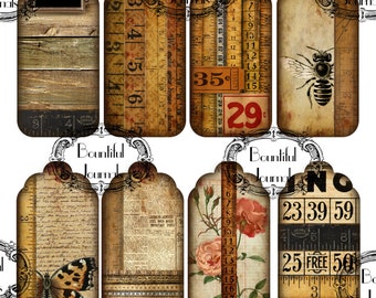 Vintage linialen tags dagboekkaarten houten linialen digitale download