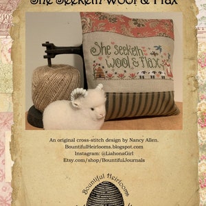 She Seeketh Wool and Flax cross stitch pattern pdf digital download color and B&W image 3