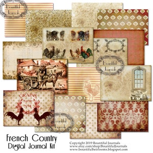 French Country Digital Journal Backgrounds Kit Junk Journals France Junk Journal Kit Printable Journal DIY instant download image 1