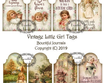 Vintage Little Girls printable tags junk journal kit shabby chic