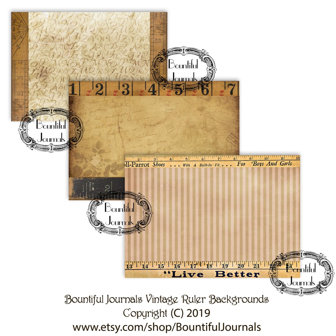 Vintage Rulers Journal Kit Backgrounds Wooden Rulers Digital Download ...