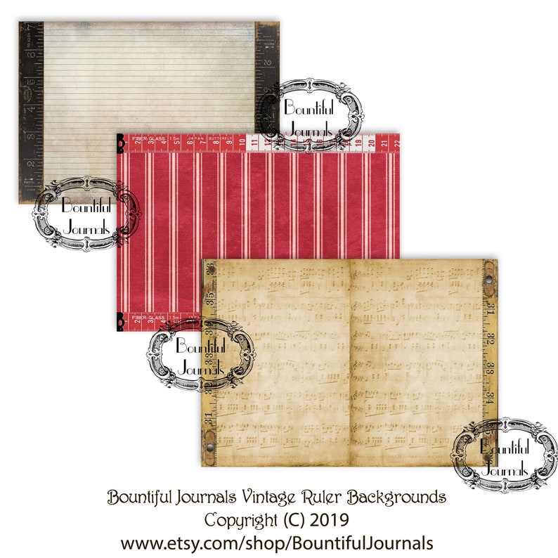 Vintage Rulers Journal Kit Backgrounds Wooden Rulers Digital Download