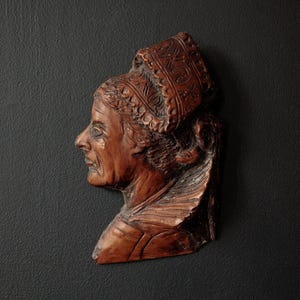 Vintage wall hanging, bust portrait, sculptural wall art, eclectic home decor