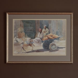 Vintage original watercolour painting, framed artwork, wall hanging decor
