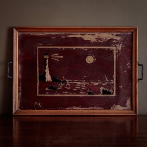 Vintage lighthouse tray, wabi sabi home decor, unique and unusual