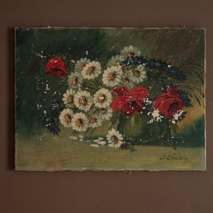 Antique original oil on canvas, floral still life, J.Chatelin artwork