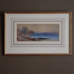 Antique original watercolour painting, Edwardian home decor, Seaside landscape, seacape artwork