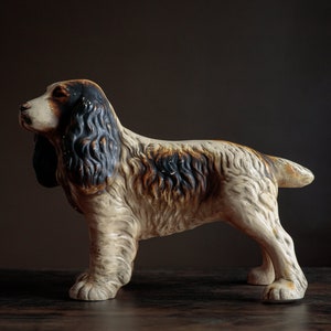Large vintage ceramic Spaniel, mid century pottery statue, eclectic home decor
