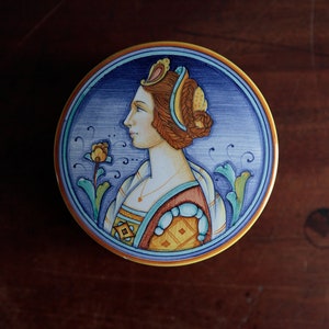 Vintage ceramic trinket box, Italian lady, decorative home storage