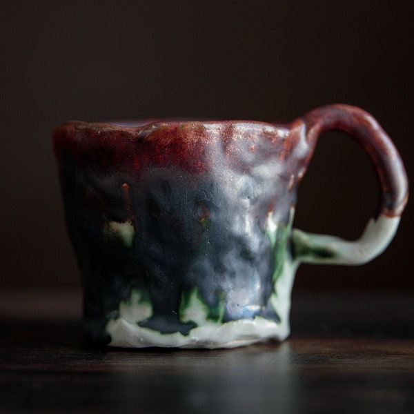 Vintage studio pottery cup, ceramic coffee mug, wabi sabi aesthetic