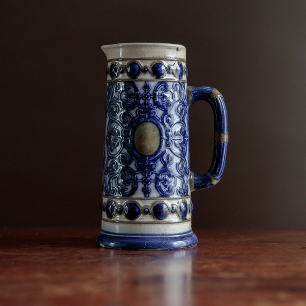 Antique salt glazed tankard, Doulton England, mid 1800s ceramic jug, Victorian home decor
