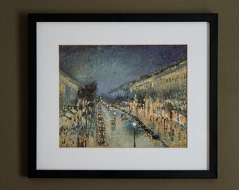 ヴィンテージの夜のモンマルトル通りのプリント、額入りのカミーユ