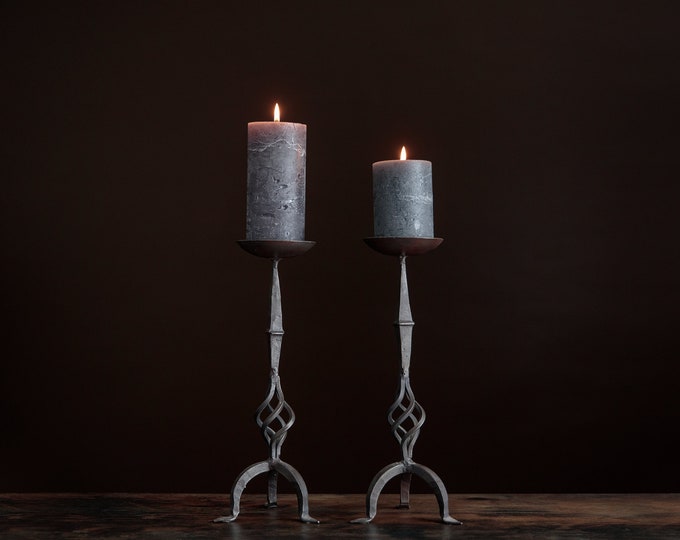 Old Wrought Iron Candlestick Holders Matching Pair Etsy