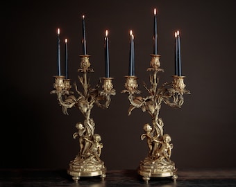 Antique Louis XV ormolou candelabras, matching pair, Napoleon III, traditional French decor