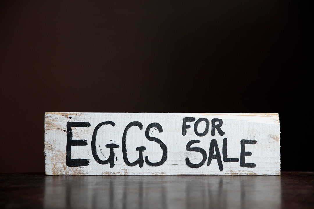 Vintage Hand Painted Sign, Eggs for Sale, Black and White Aesthetic