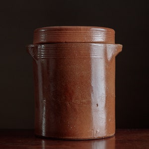 Old hand made stoneware pot with lid, ceramic storage container, rustic farmhouse decor, organic aesthetic