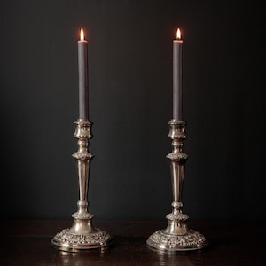 Vintage silver plated candlestick holders, matching pair of traditional candle holders