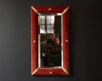 Victorian velvet bevelled mirror, rare statement piece, unique home decor