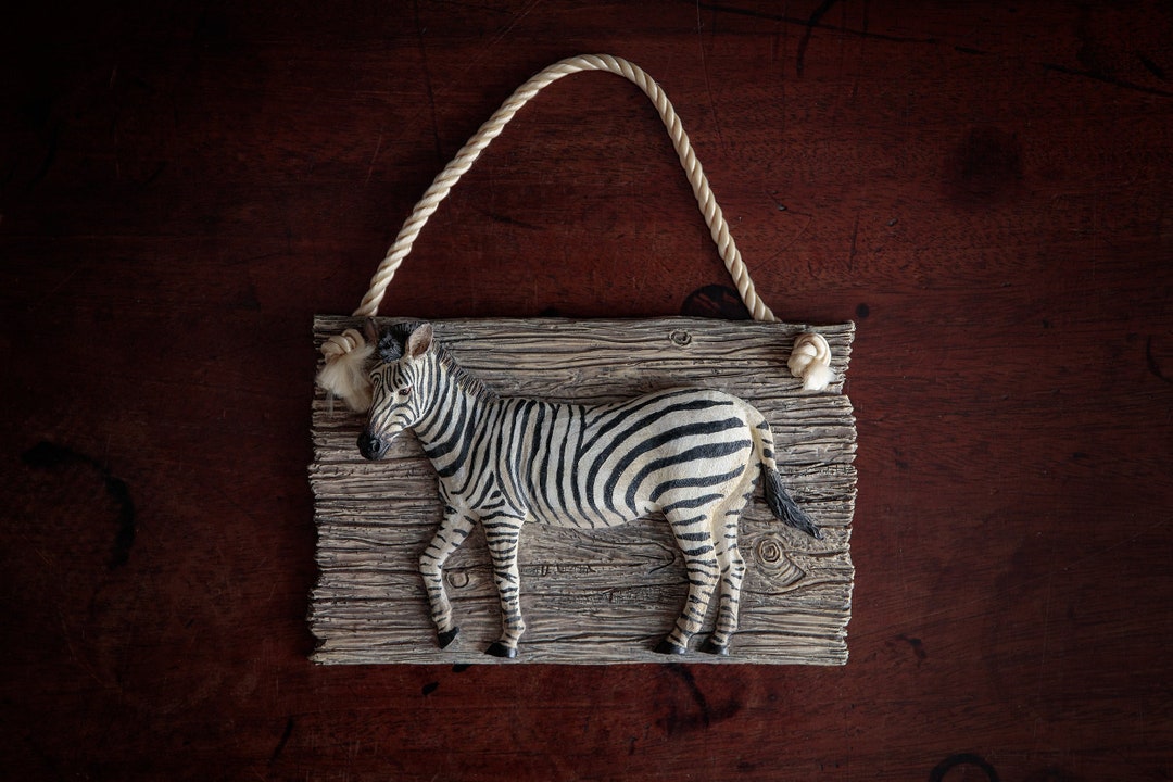 Vintage Ceramic Zebra Wall Hanging, African Wild Animals, Eclectic Home