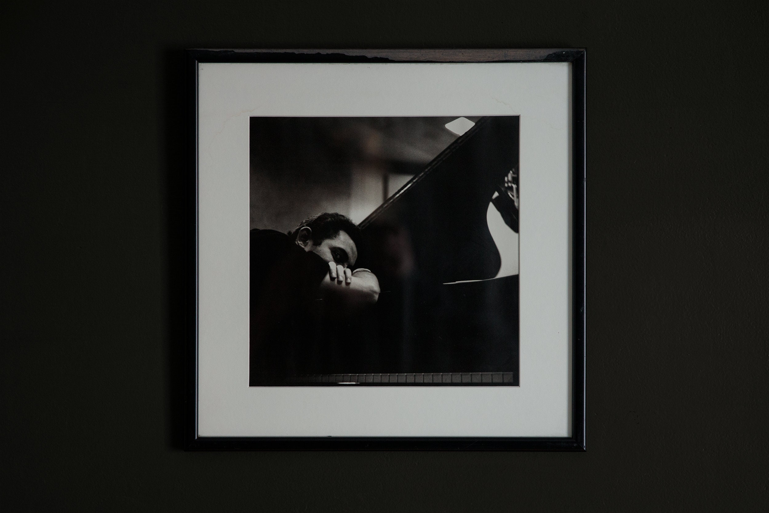 Vintage pianist print, framed black and white photograph, musician portrait