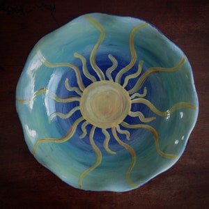 Vintage studio pottery bowl with celestial details, hand made ceramic dish, eclectic aesthetic