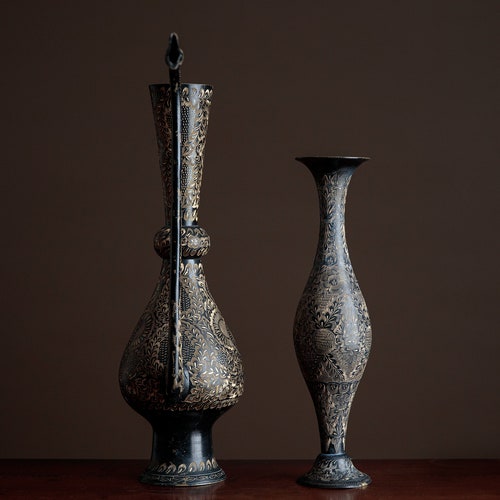 Old brass aftaba and vase, handmade home shops decor, arabian aesthetic