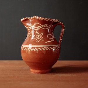 Vintage terracotta jug, traditional Portuguese pitcher, rustic home decor