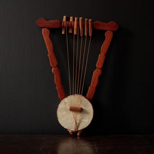 Vintage Ethiopian lyre, traditional krar, African musical instrumet