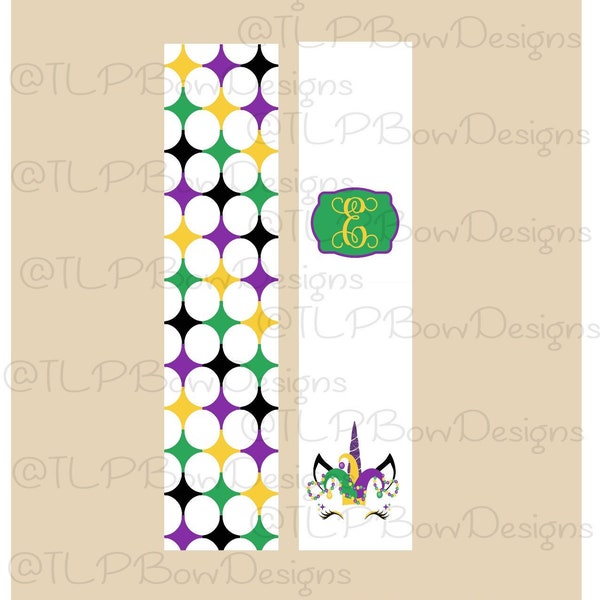 Mardi Gras Unicorn-Cheer Bow Sublimation download Sublimation Strips