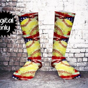 Vintage Softball Imprimir calcetín Sublimación PNG DESCARGAR