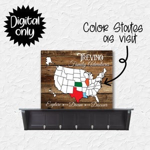 Family Adventure States Travel Tracker Board-Rectangle Board Sublimation Design -Printable File