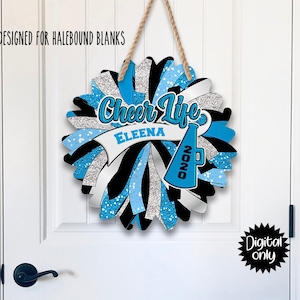 Pom Pom Cheer Door/Wall Hanger design Col Blue/Black-  Sublimation- PNG-PDF file download-Halebound Blank