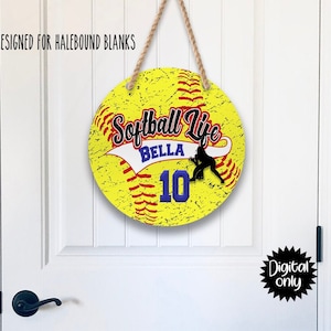 Softball Life Design for Round Door/Wall Hanger Sublimation- PNG file download