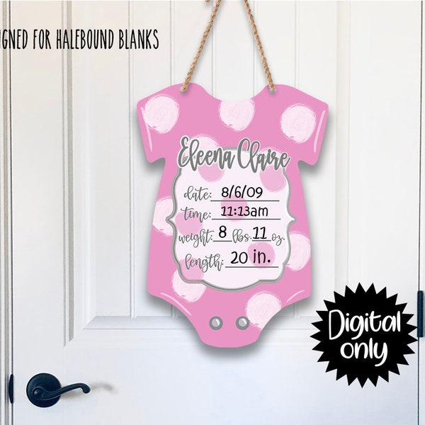 Pink -Baby One Piece Polka Dot Stats-Designs Door/Wall Hanger design -  Sublimation- PNG-PDF file download-Halebound Blank