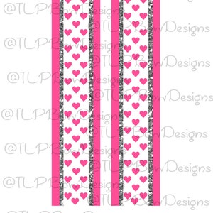 Pink Silver Hearts -Cheer Bow Sublimation download Sublimation Strips
