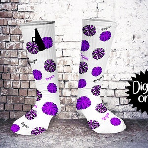 Cheer Spirit Black and Purple print Sock Sublimation PNG DOWNLOAD-Customized with name or team name yourself