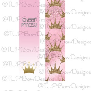 Cheer Princess Faux Glitter Ombre with Crown- Cheer Bow Sublimation download Sublimation Strips