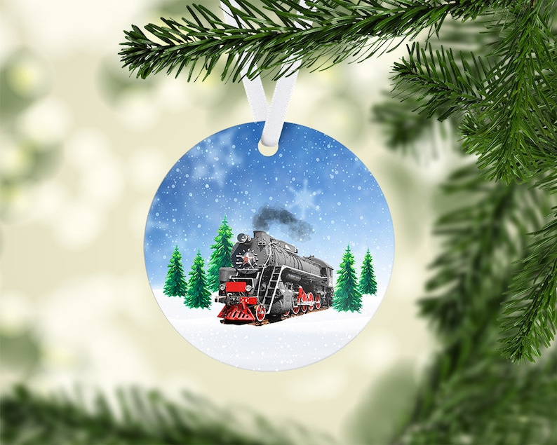 Steam Train Winter Ornament Design Sublimation Template PNG file download