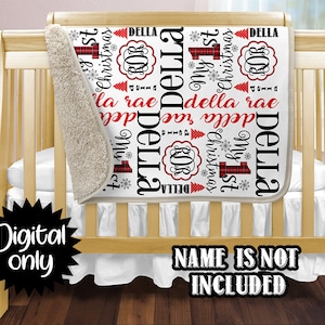 My First Christmas Plaid template for Blanket- Add your own text for names -Sublimation Template PNG file download