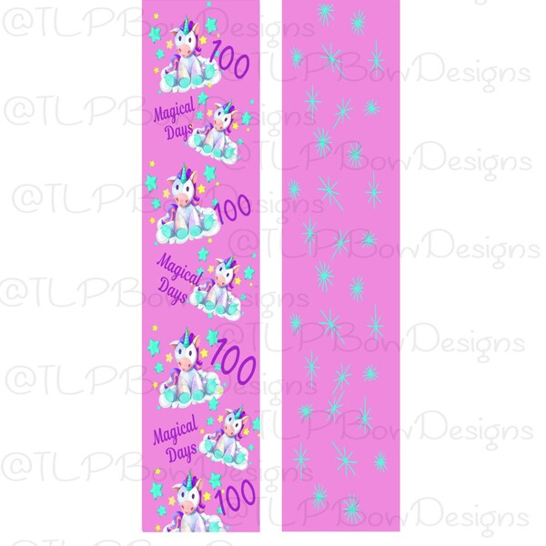 100 Days Magical Unicorn-Cheer Bow Sublimation download Sublimation Strips