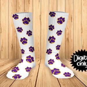 Tiger Paw Print Purple and Gold print Sock Sublimation PNG DOWNLOAD
