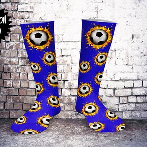 Fire flamed Soccer -Royal print Sock Sublimation PNG DOWNLOAD