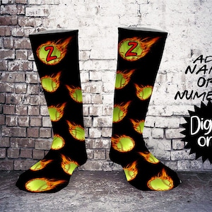 Flaming Softball  Print Sock Sublimation PNG DOWNLOAD--Add Name, Number, logo