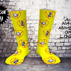 Softball hearts Print Sock Sublimation PNG DOWNLOAD--Add Name, Number, logo