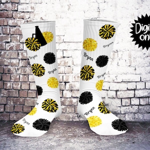Cheer Spirit Black and Gold print Sock Sublimation PNG DOWNLOAD-Customized with name or team name yourself