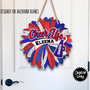 Pom Pom Cheer Door/Wall Hanger design Blue Red-  Sublimation- PNG-PDF file download-Halebound Blank