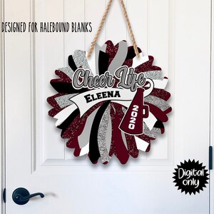 Pom Pom Cheer Door/Wall Hanger design Maroon/Black Grey-  Sublimation- PNG-PDF file download-Halebound Blank