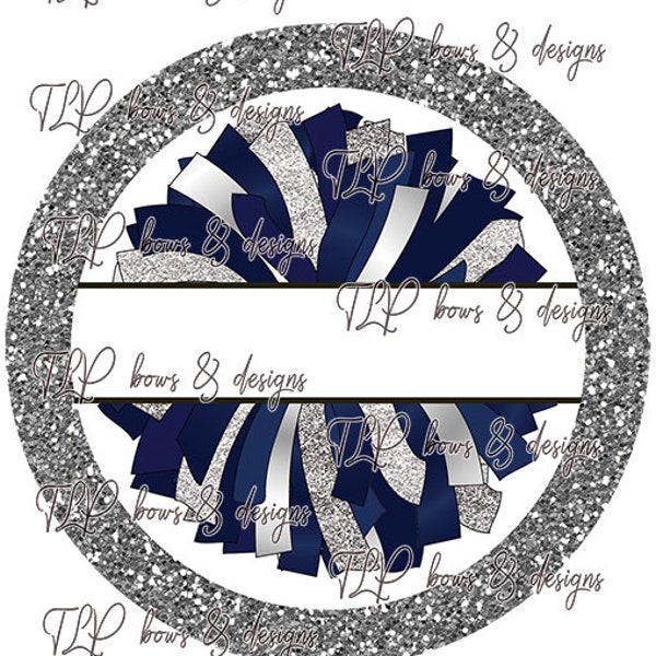 Cheer PomPom Faux Glitter Name Bag/Luggage Tags- Sivler Navy -  Sublimation-  PNG file download