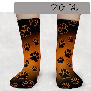 Tiger Paw  Blk and orange  print Sock Sublimation PNG DOWNLOAD